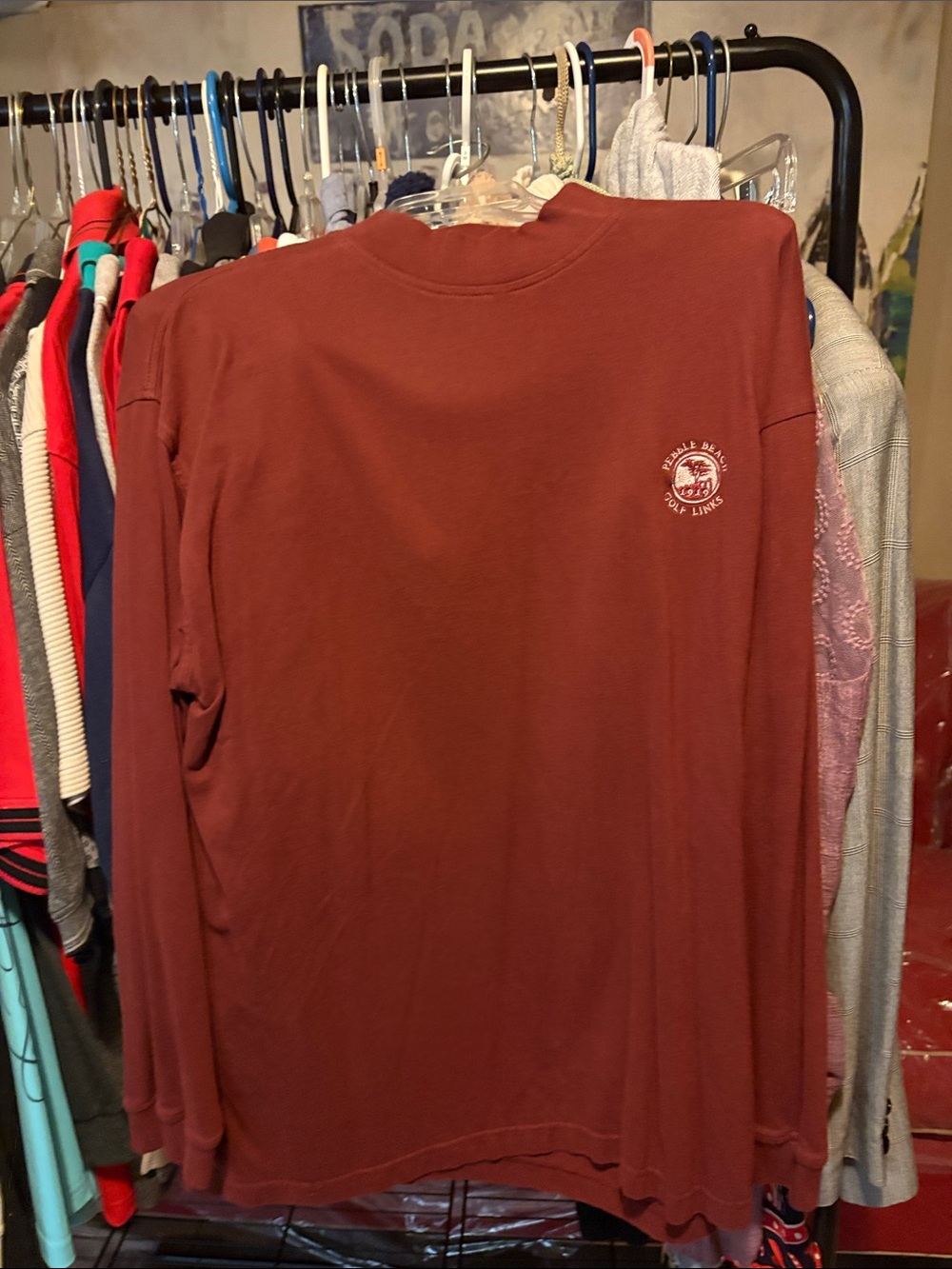 Pebble Beach Men's Long Sleeve Crewneck in Brick Red